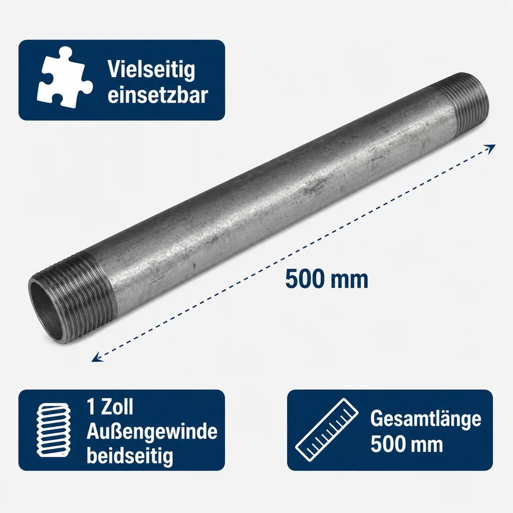 Gewindefitting Rohrnippel verzinkt 1 Zoll AG x 1 Zoll AG 500 mm