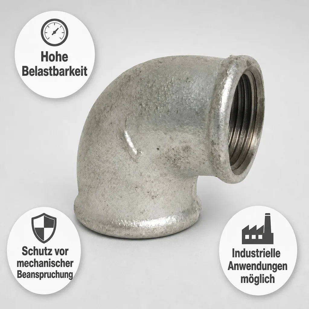 1 2 zoll Fitting, Temperguss Winkel 90 Grad, Gewindefitting