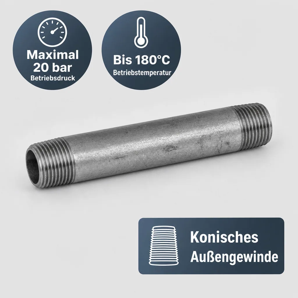 Gewindefitting Rohrnippel verzinkt 1 1/4" AG x 1 1/4" AG 120 mm