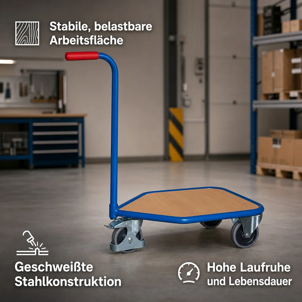 Griffroller, 3 Rad, Holz-Ladefläche, Transportroller klein, 150 kg Traglast