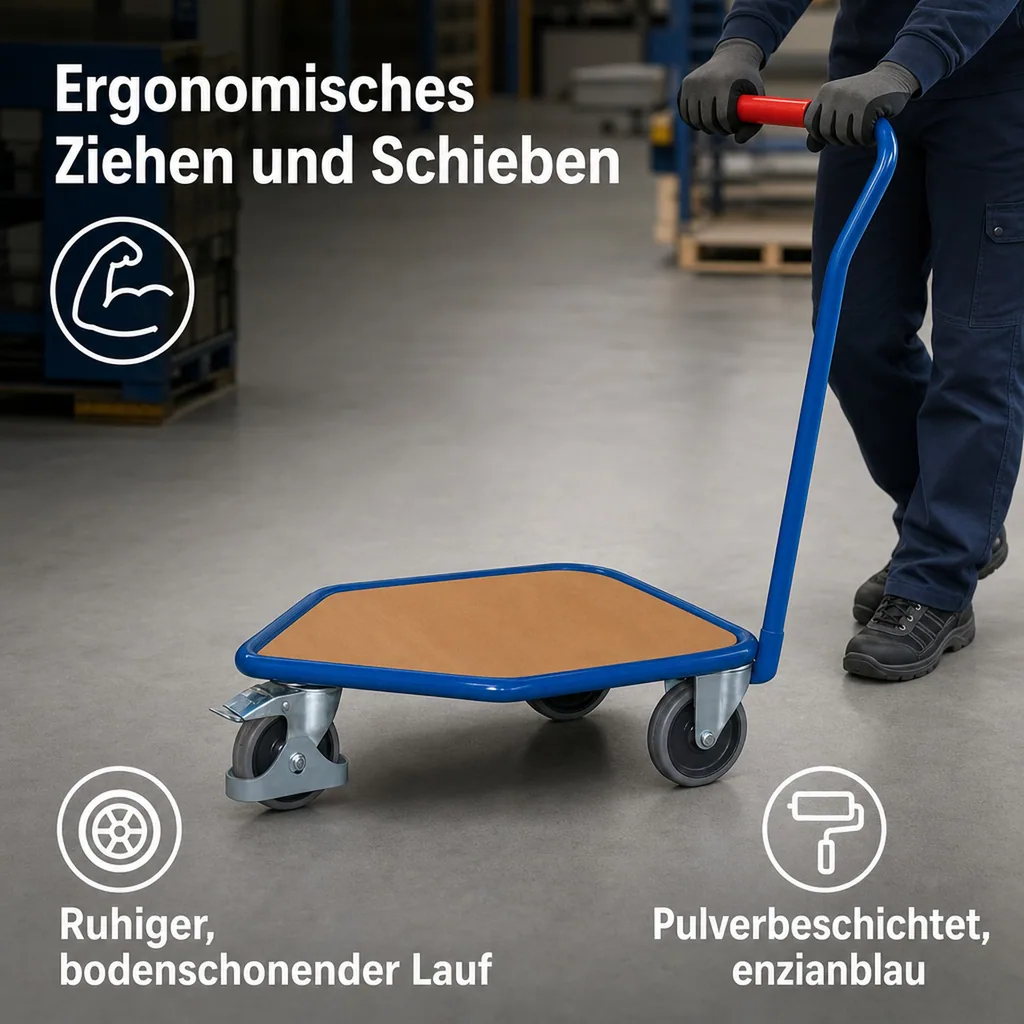 Griffroller, 3 Rad, Holz-Ladefläche, Transportroller klein, 150 kg Traglast
