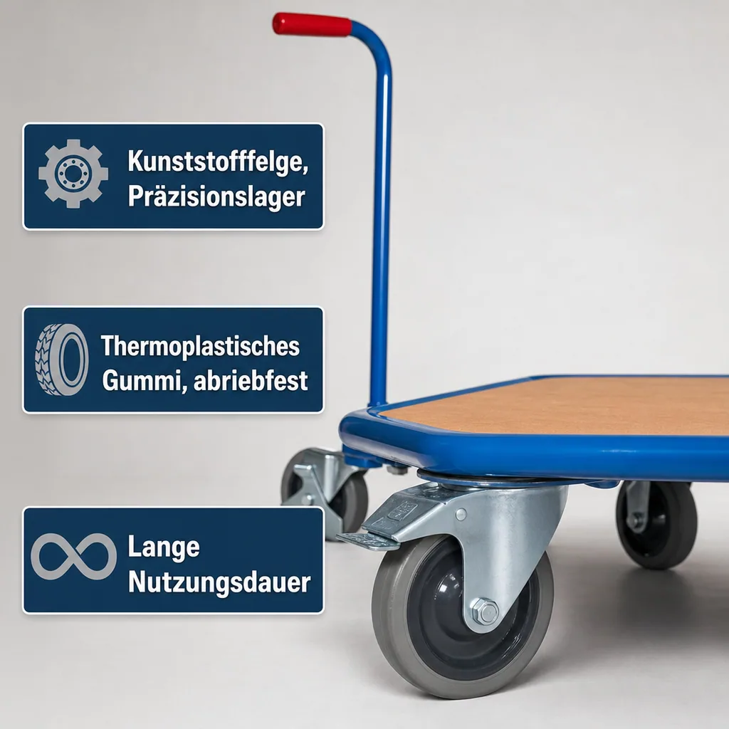 Griffroller, 3 Rad, Holz-Ladefläche, Transportroller klein, 150 kg Traglast