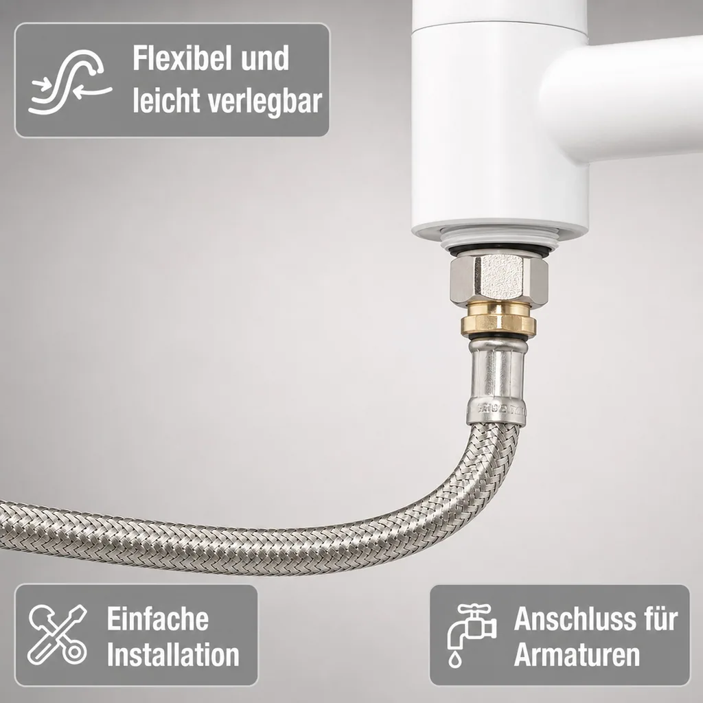 Panzerschlauch, Edelstahl, DN8, 2000mm, Flexschlauch Trinkwasser, DVGW