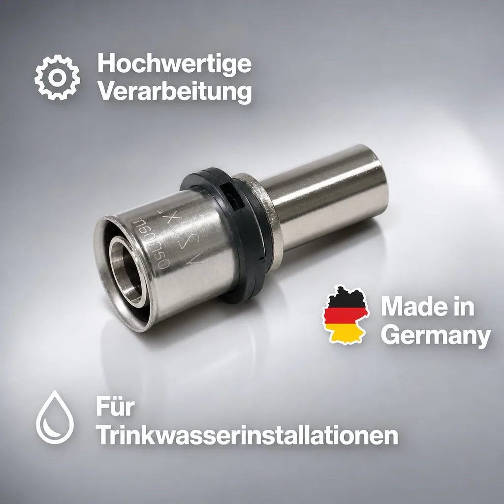 Pressfitting Kupferrohr Übergang 16 x 15mm vernickelt