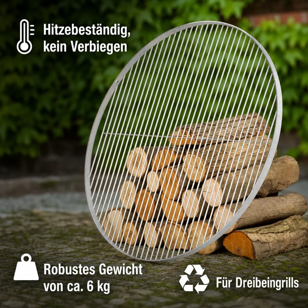 Grillrost Edelstahl 80 cm, Rund, für Grill, Dreibein