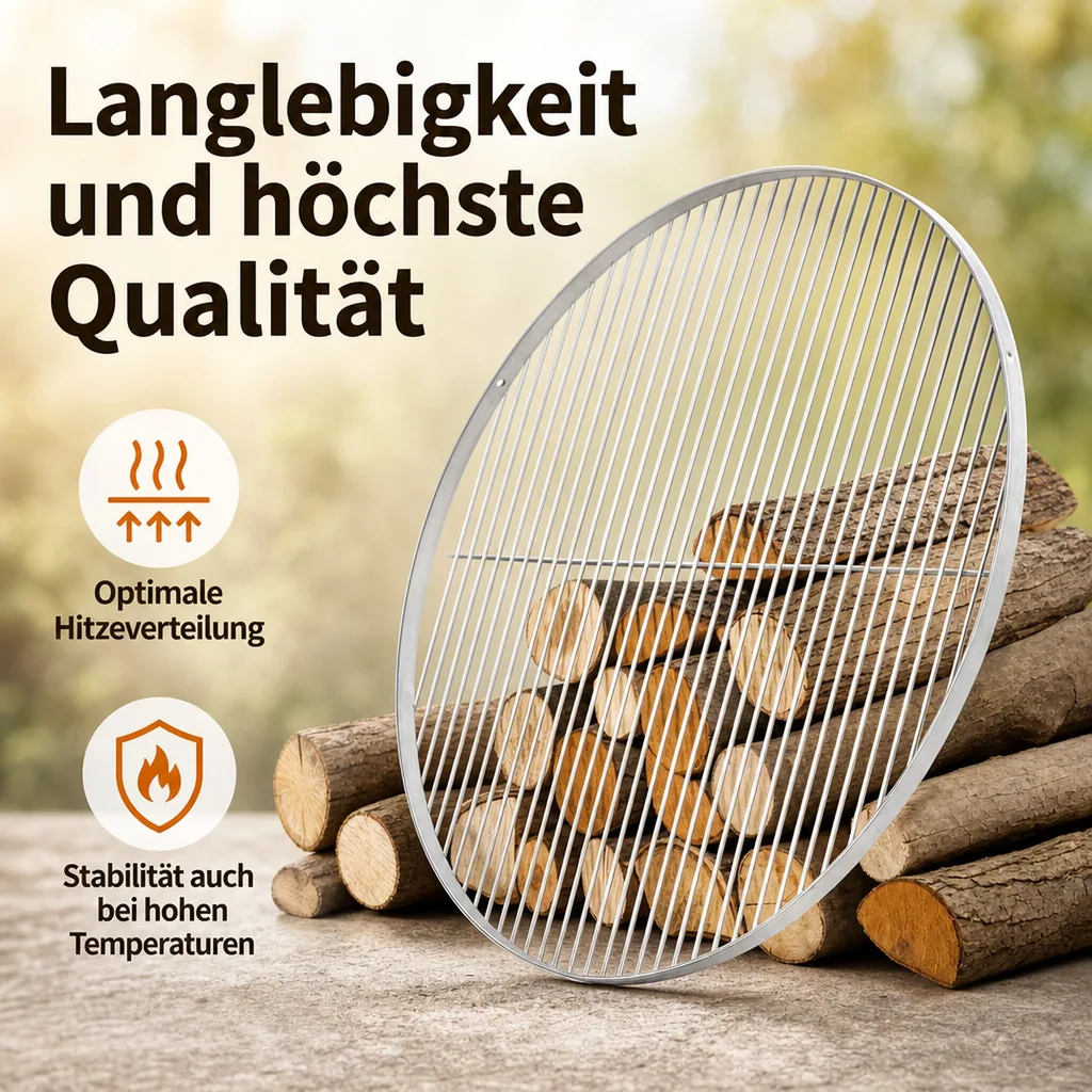 Grillrost Edelstahl 80 cm, Rund, für Grill, Dreibein