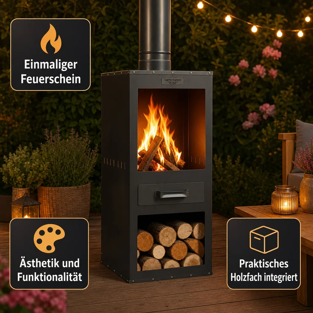 Gartenkamin, Gartenofen, Feuerstelle Garten, Stahl, Rosa, 28 kg