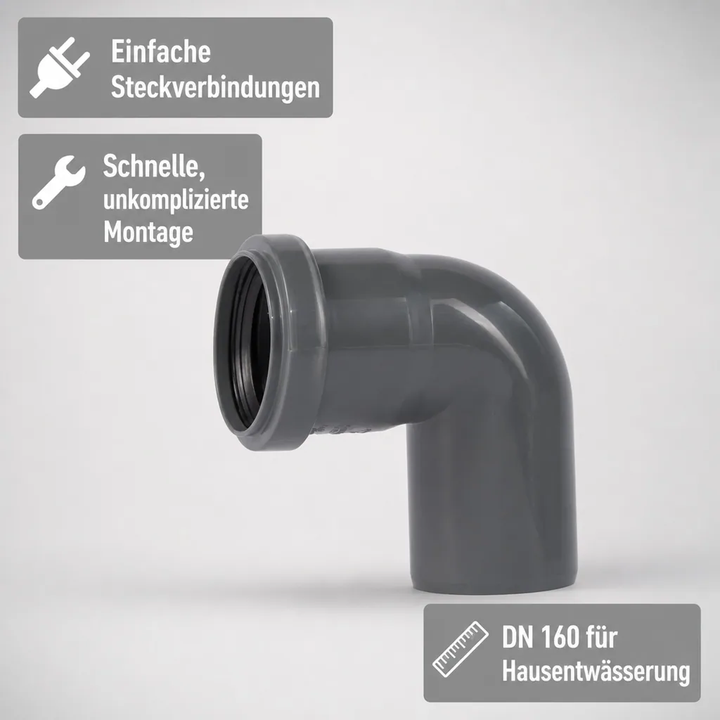 HT Rohr Bogen, DN 160, 87 Grad, Abwasserbogen