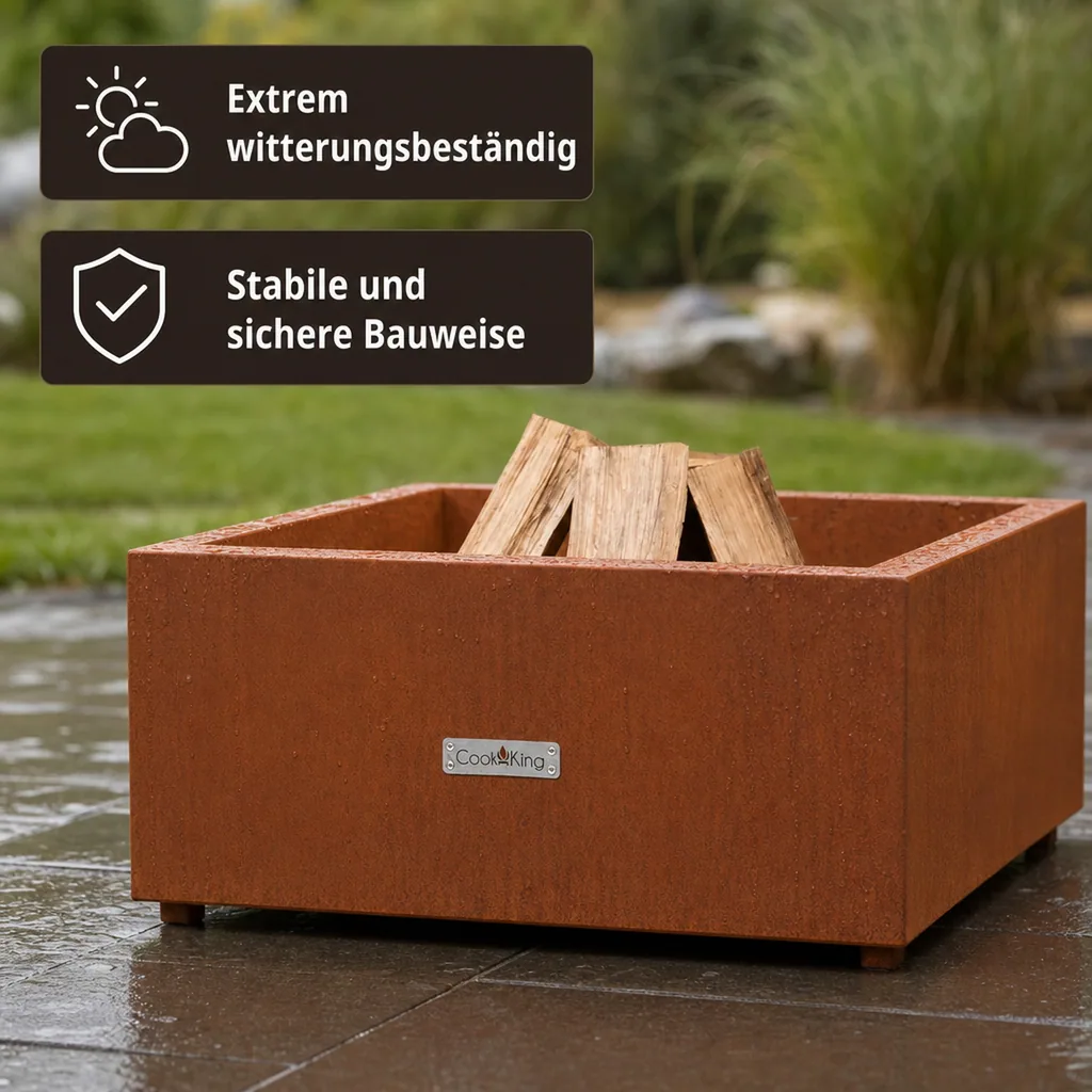 Feuerschale Garten, Feuerstelle Cortenstahl, 70 cm