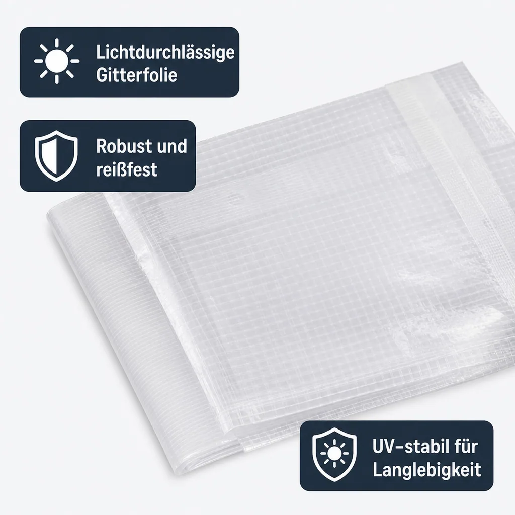 Abdeckplane transparent, Gitterfolie 6x12 (72m²), Reißfest und UV-stabil