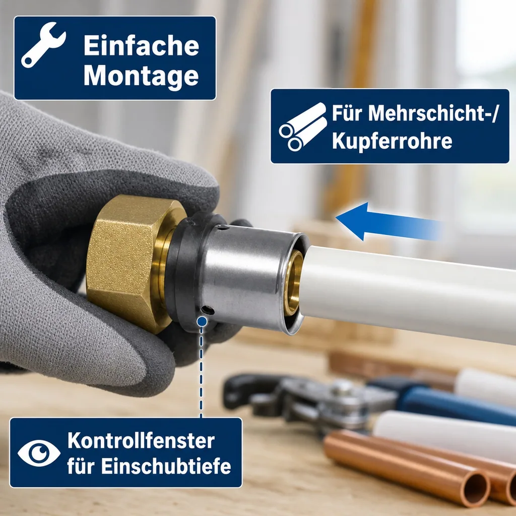 Pressfitting Übergang, 16mm, 1/2 Zoll IG
