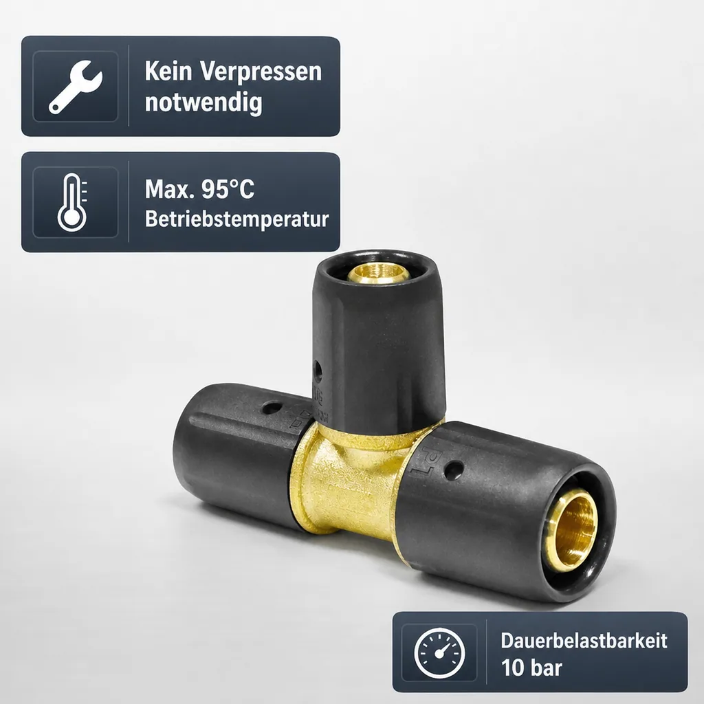 Steckfitting T-Stück reduziert, 20x2 - 16x2 - 20x2, Rohrverbinder