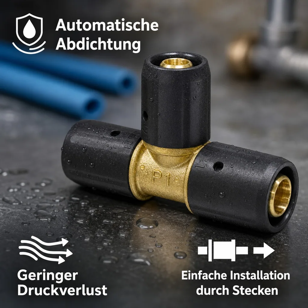 Steckfitting T-Stück reduziert, 20x2 - 16x2 - 20x2, Rohrverbinder