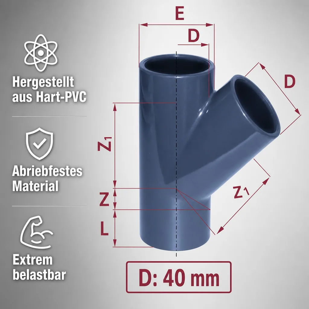 PVC - U 45° T-Stück Muffe 40 mm PN16