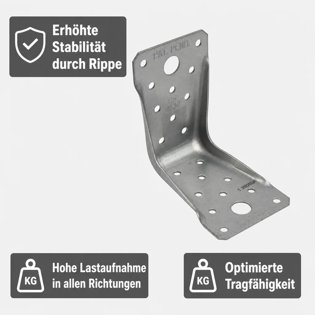 Winkelverbinder mit Rippe, 89x89x60x1,5 mm, Stahl verzinkt, Holzverbinder