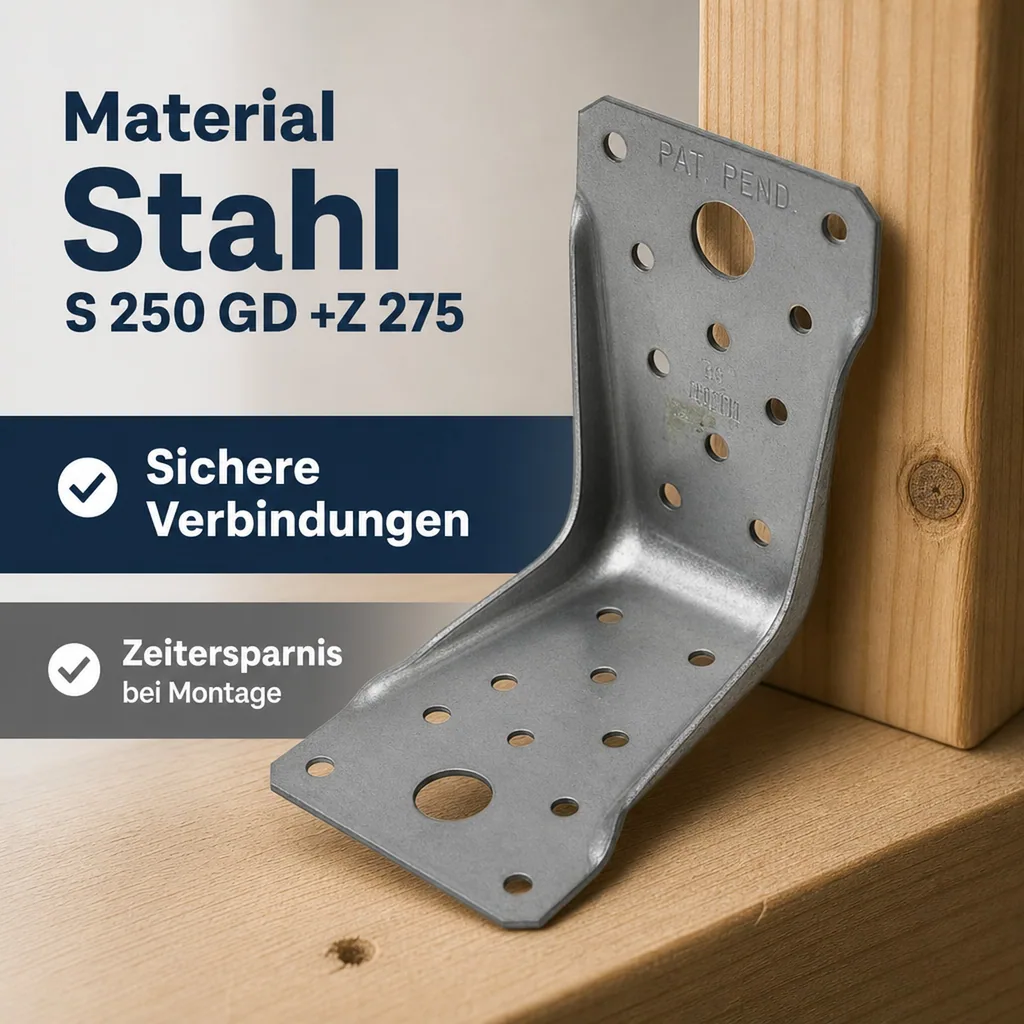 Winkelverbinder mit Rippe, 89x89x60x1,5 mm, Stahl verzinkt, Holzverbinder