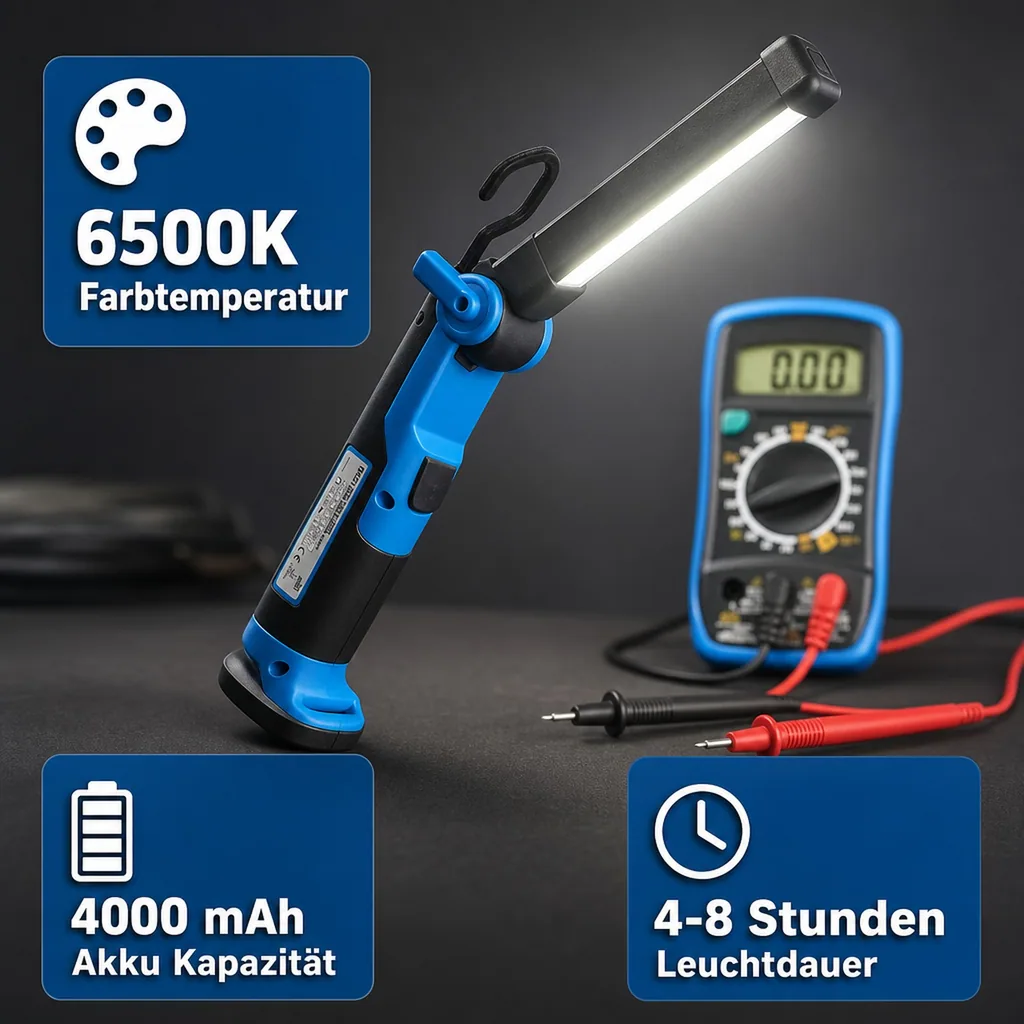 COB LED Lampe, Akku Knicklampe, Werkstattlampe Akku