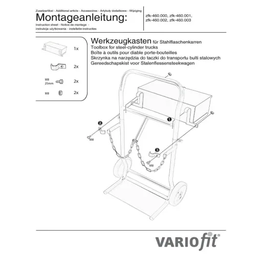 Werkzeugkiste, Metall Werkzeugkiste blau, Stahlflaschenkarren Zubehör, 460mm