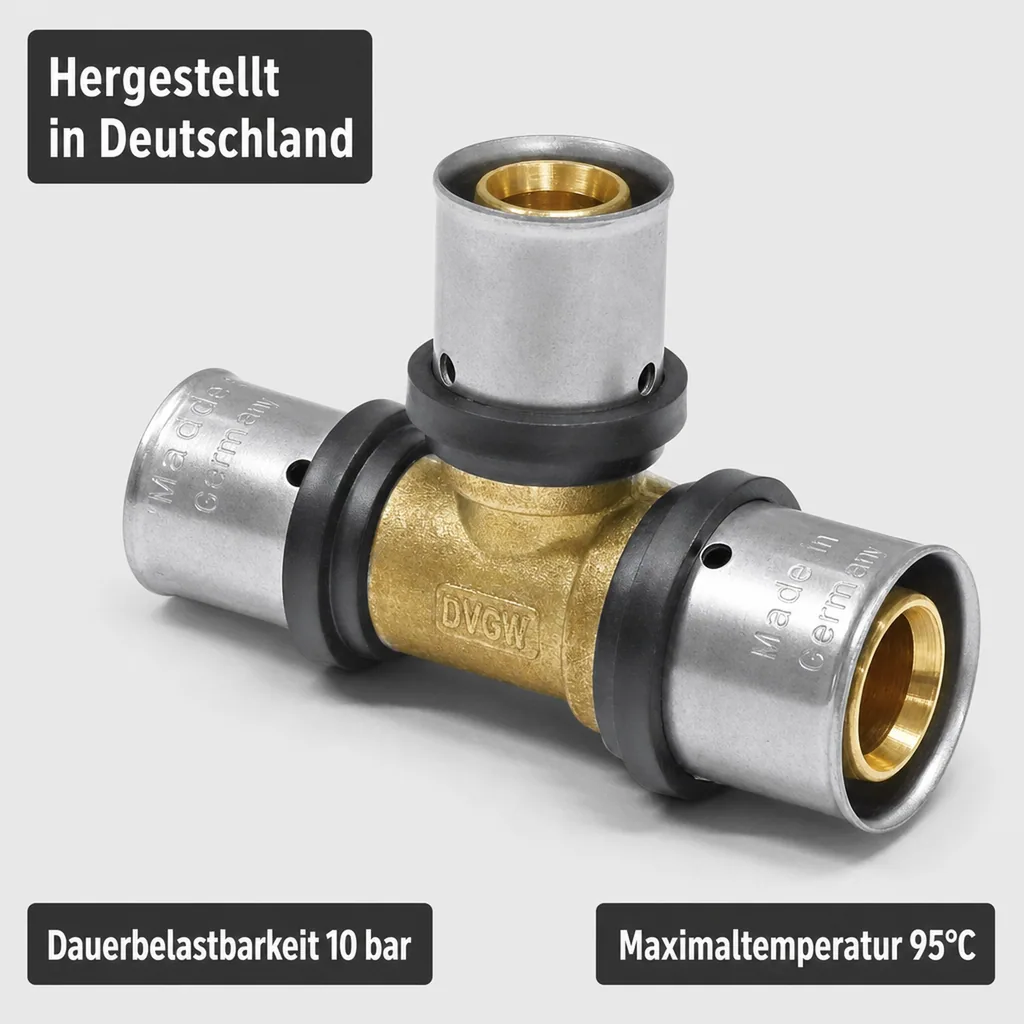 Pressfitting T-Stück Seite reduziert 32 x 3 - 32 x 3 - 26 x 3