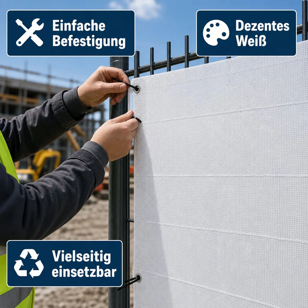 Bauzaunplane, Bauzaunnetz weiß, 1,80m x 3,45m, Bauzaunblende