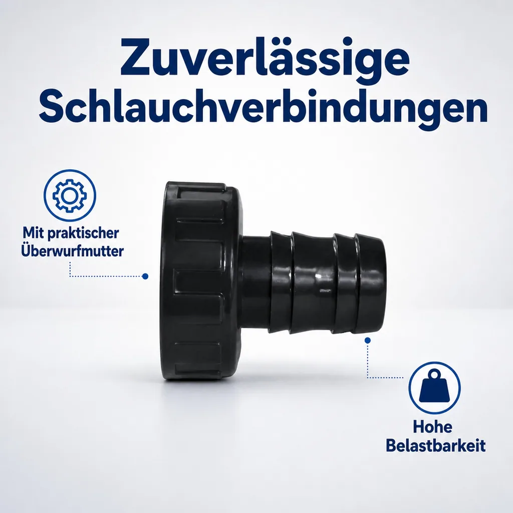 PVC Schlauchtülle, Überwurfmutter, 1 1/4 IG x 30 mm, PVC-U, chemikalienbeständig