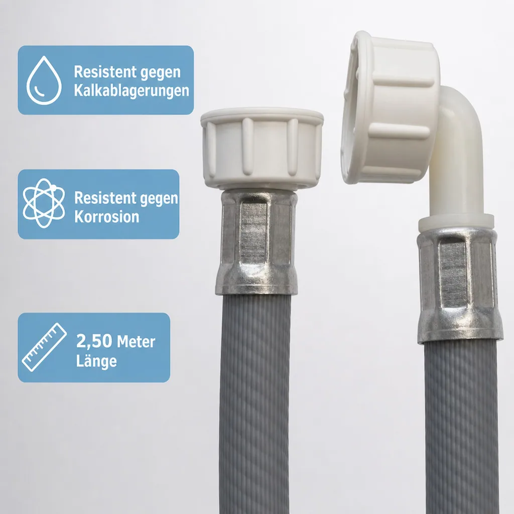 Zulaufschlauch Waschmaschine, Spülmaschine, Winkel 3/4 Zoll IG+IG, 2,50 Meter