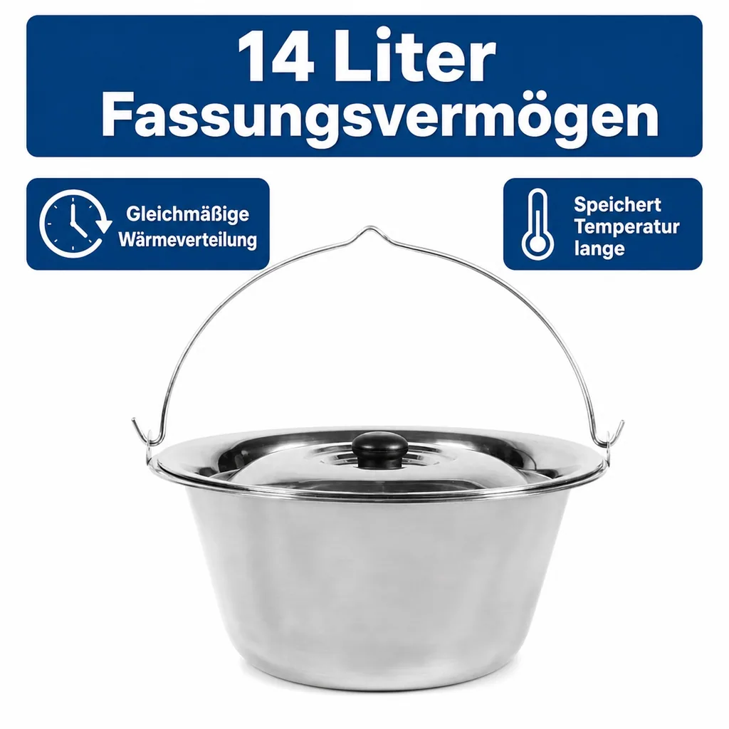 Edelstahlkessel 14 l, Kessel Edelstahl, mit Deckel
