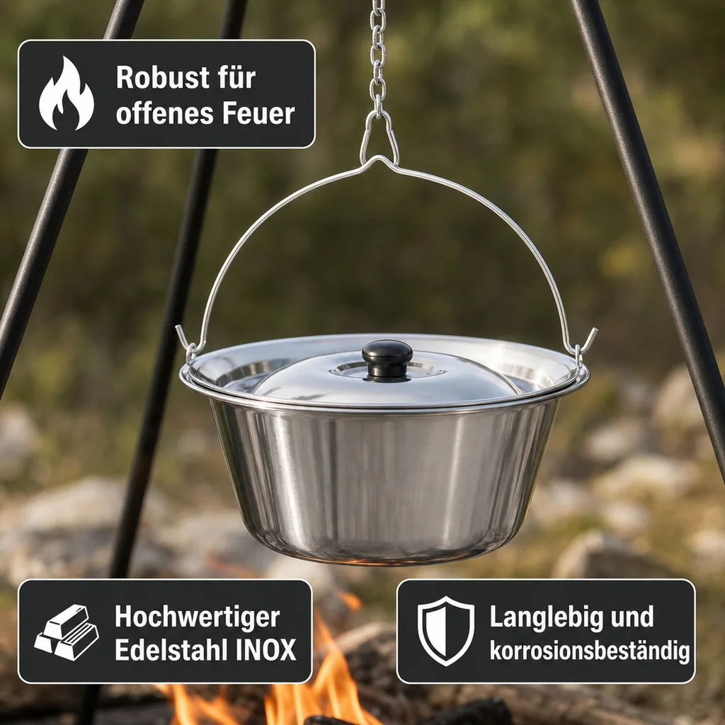 Edelstahlkessel 14 l, Kessel Edelstahl, mit Deckel