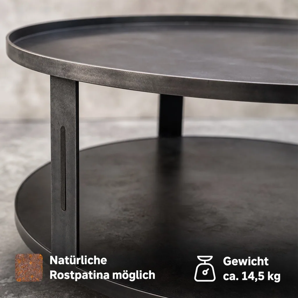 Feuerstelle Unterlage, Feuerschalenbasis mit Holzfach, 72cm, Naturstahl, 14.5kg