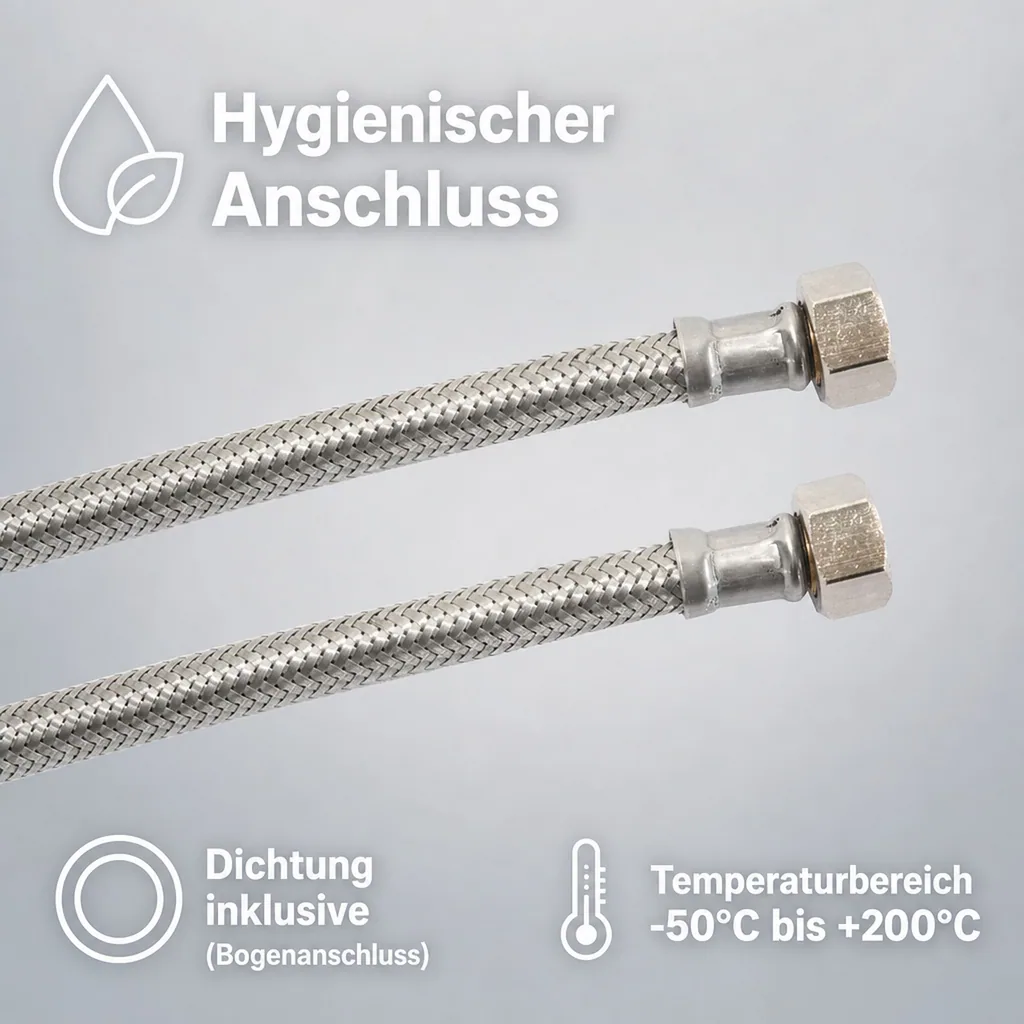 DN8 DVGW Panzerschlauch m. Edelstahlumflechtung 3/8" ÜM x 3/8" ÜM 300 mm