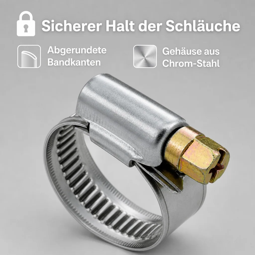 Schlauchschellen, Edelstahl, W2, 12mm, 100-120mm