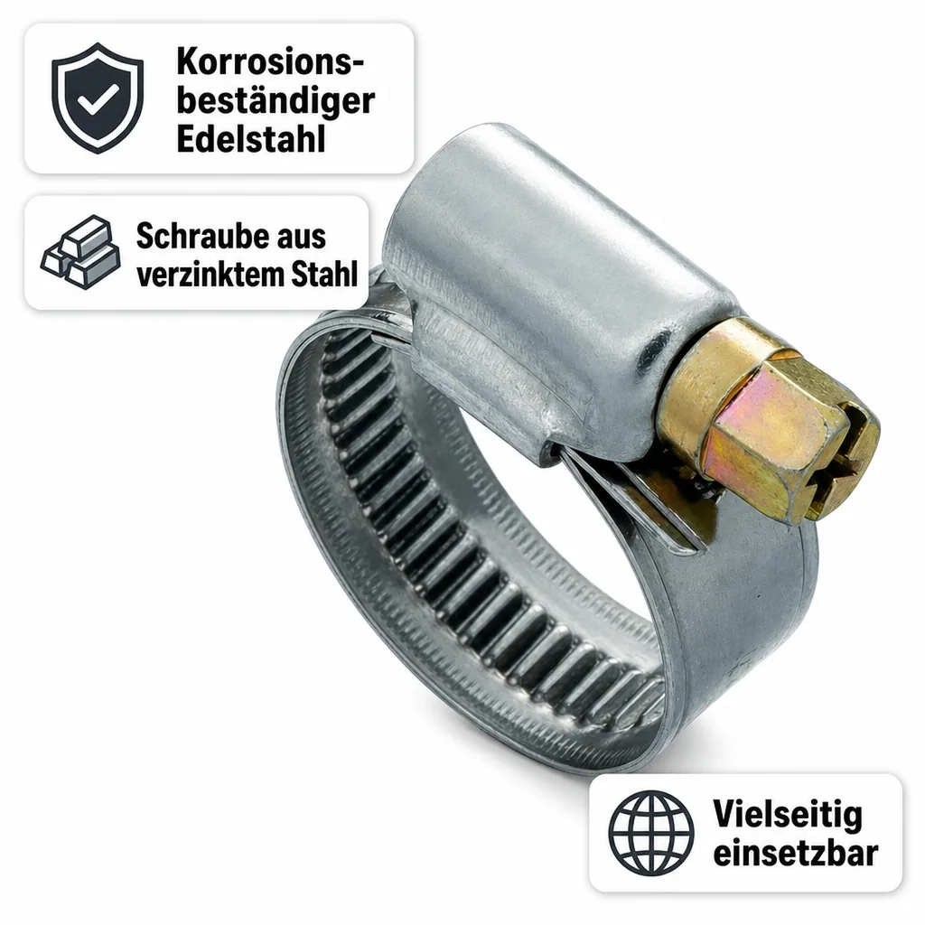 Schlauchschellen, Edelstahl, W2, 12mm, 100-120mm