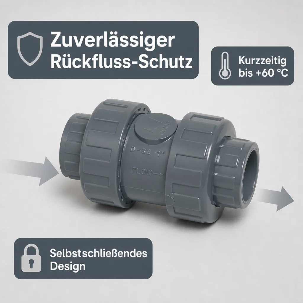 Rückschlagventil 40mm, PVC-U, Klebemuffe, Feder, DN32