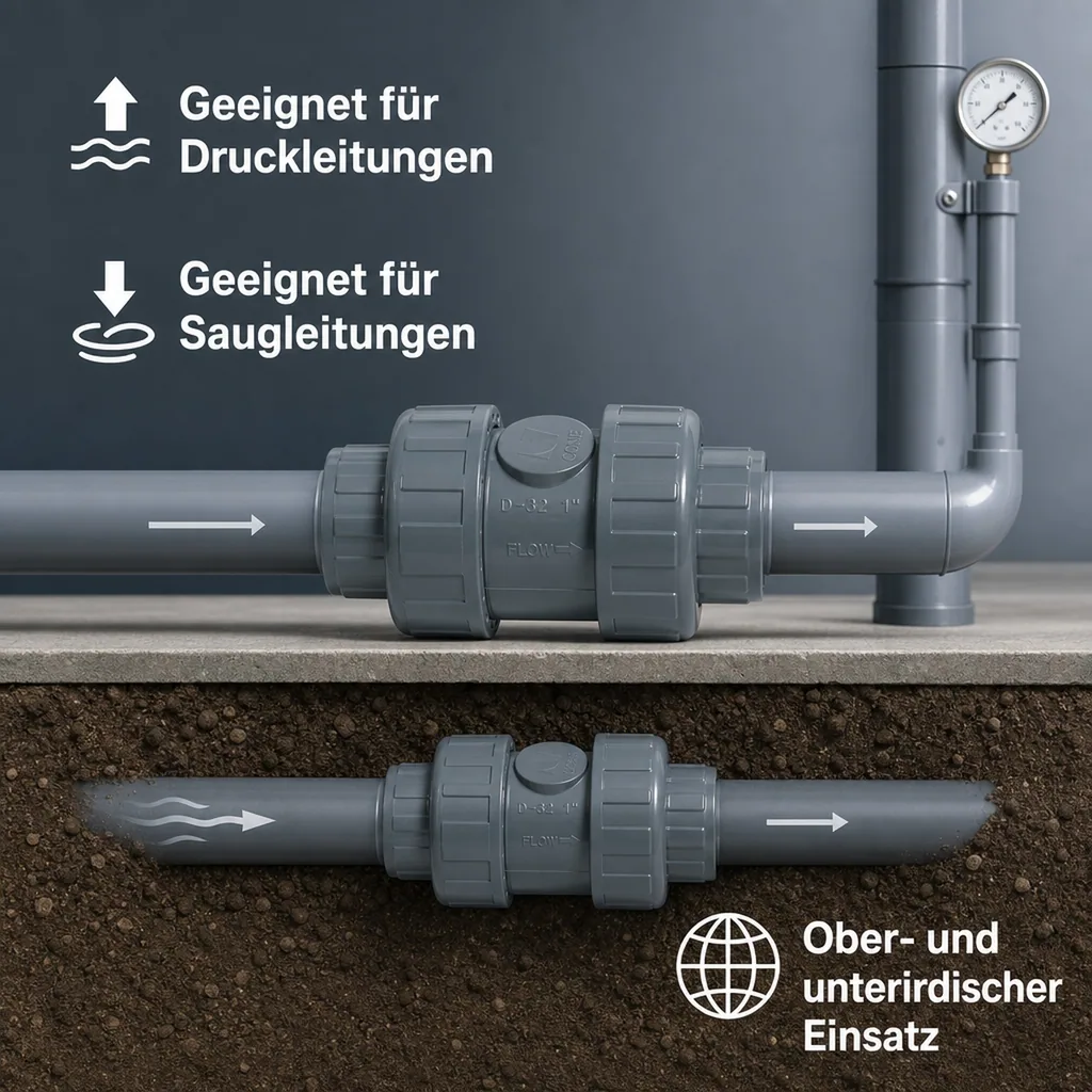 Rückschlagventil 40mm, PVC-U, Klebemuffe, Feder, DN32