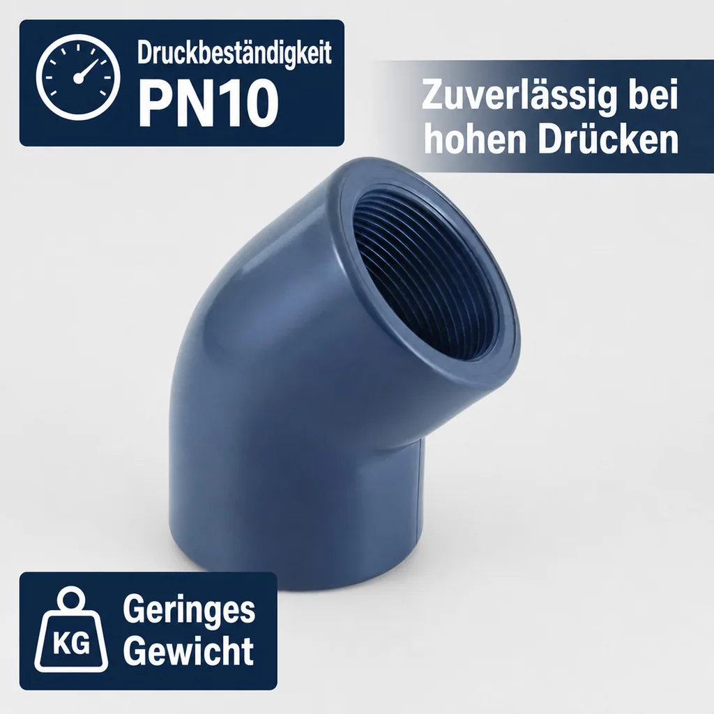 PVC Winkel, 45 Grad, PVC Fitting, IG 2 Zoll, PN10