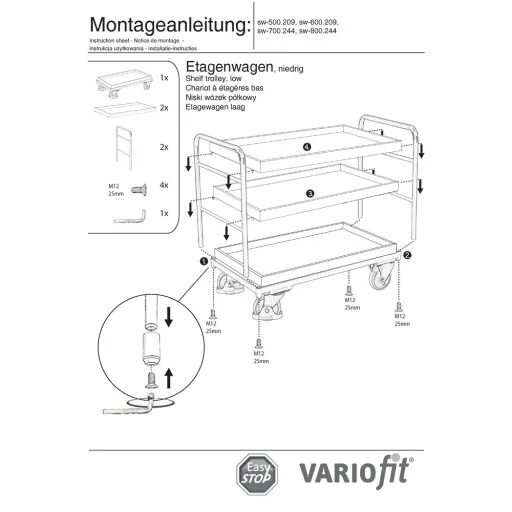 Etagenwagen, Servierwagen, 3 Tabletts, 250 kg Traglast