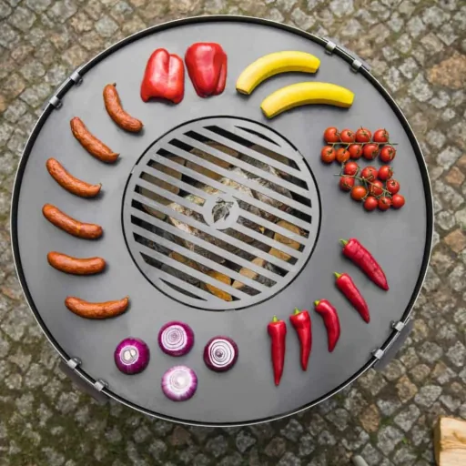 Feuerschale Grillplatte, Grillrost 50cm, 102cm, Naturstahl, 4 Griffe