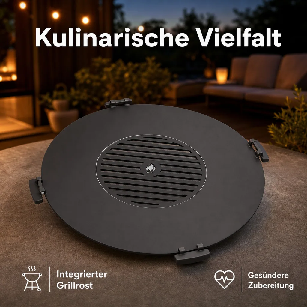 Feuerschale Grillplatte, Grillrost 50cm, 102cm, Naturstahl, 4 Griffe