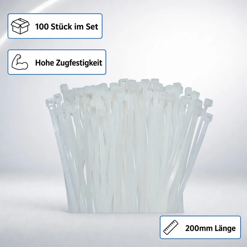 100 Kabelbinder 200x2,5mm Natur (weiss) PA6.6