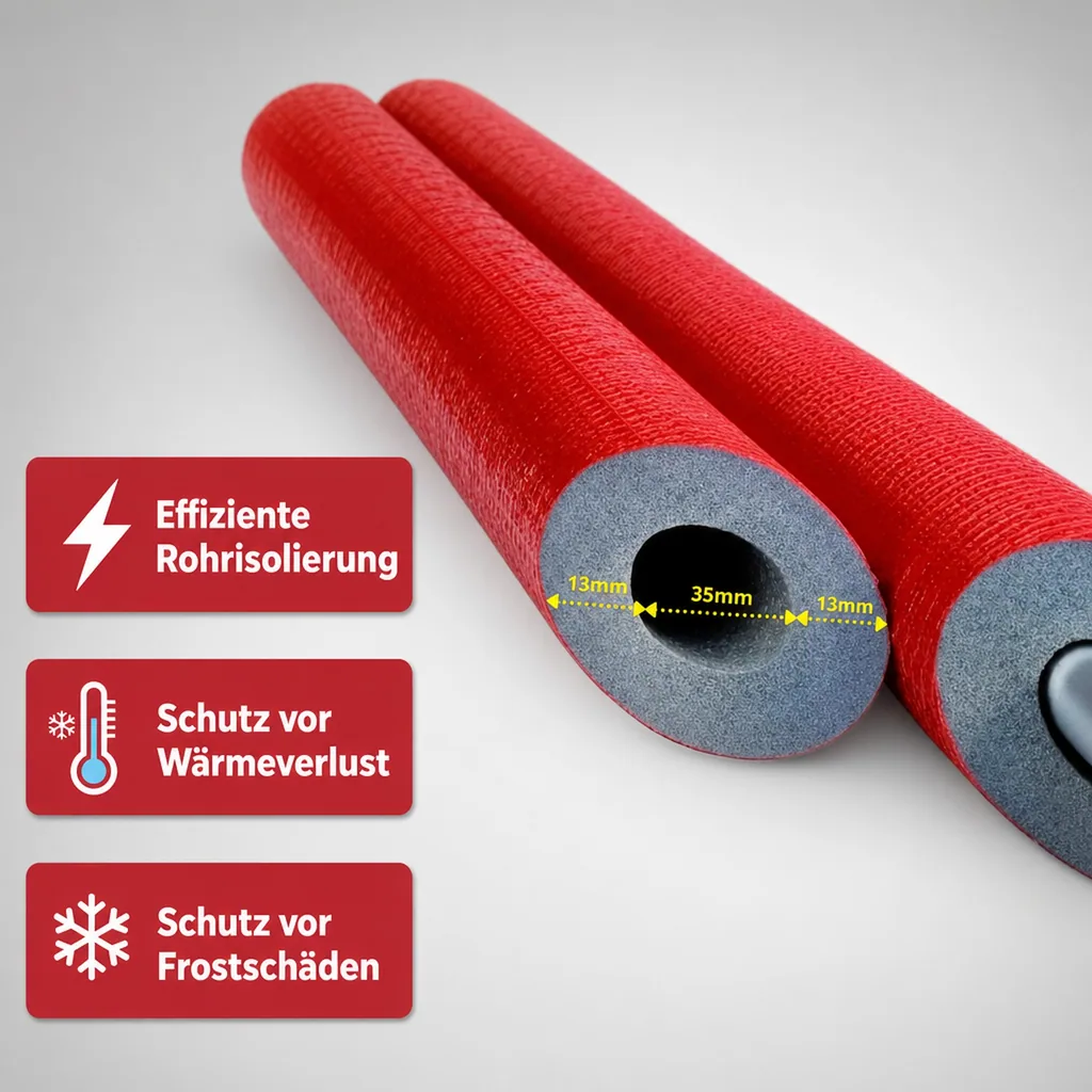 Rohrisolierung 35mm, Heizungsrohr Isolierung, 2m, 13mm grau