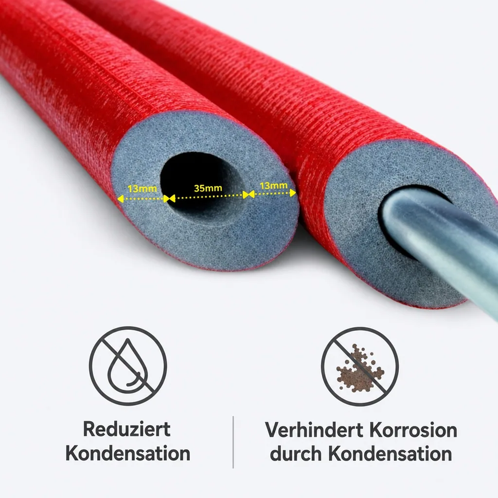 Rohrisolierung 35mm, Heizungsrohr Isolierung, 2m, 13mm grau
