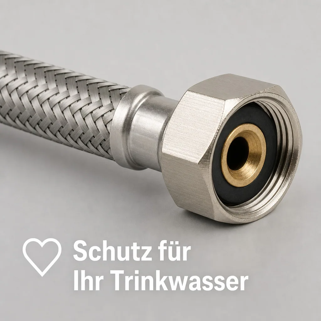 Panzerschlauch DVGW, Edelstahl, Flexschlauch Trinkwasser, 3/8" AG x 1/2" ÜM, 500mm