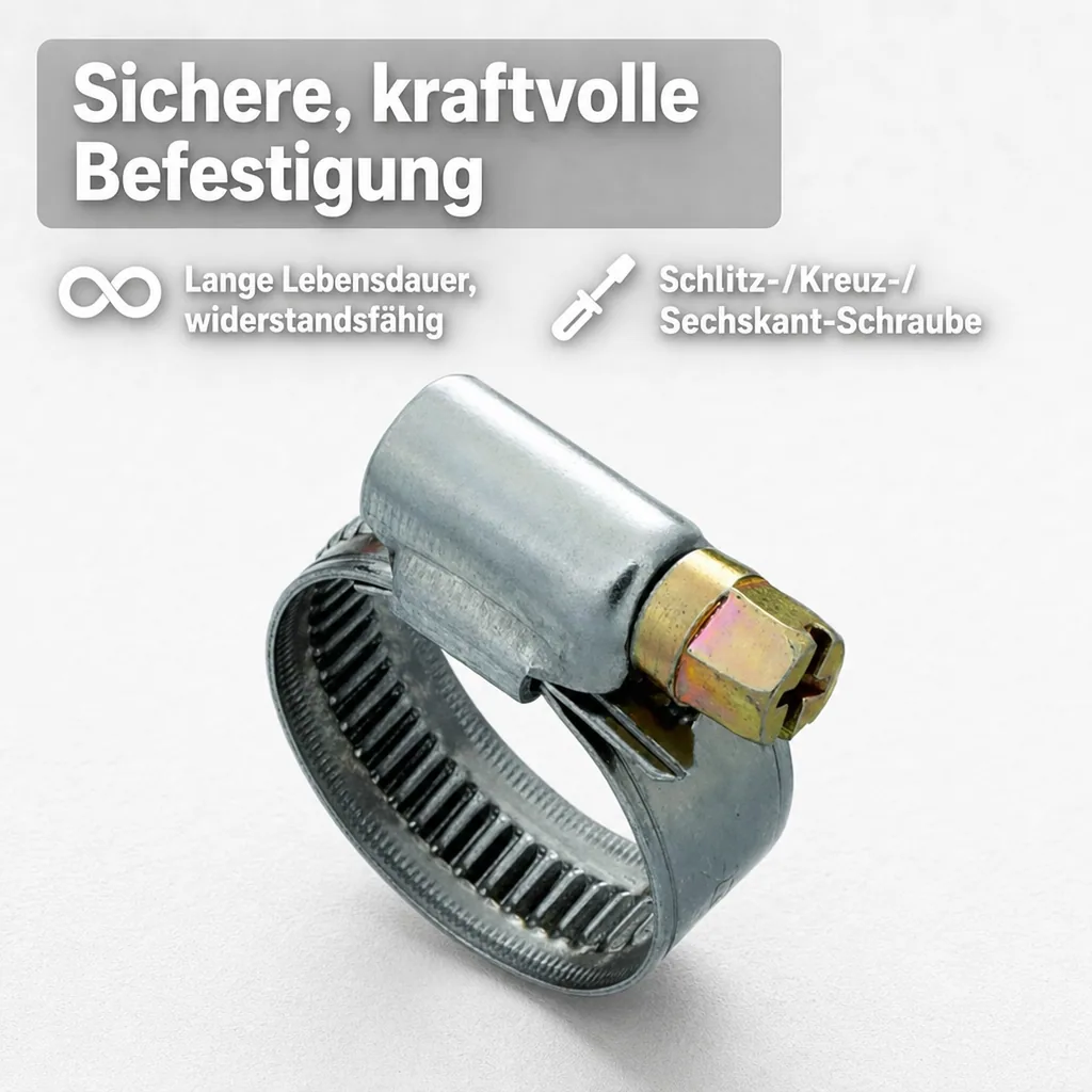 Schlauchschellen, Edelstahl, W2, 9 mm, 60-80 mm, korrosionsbeständig