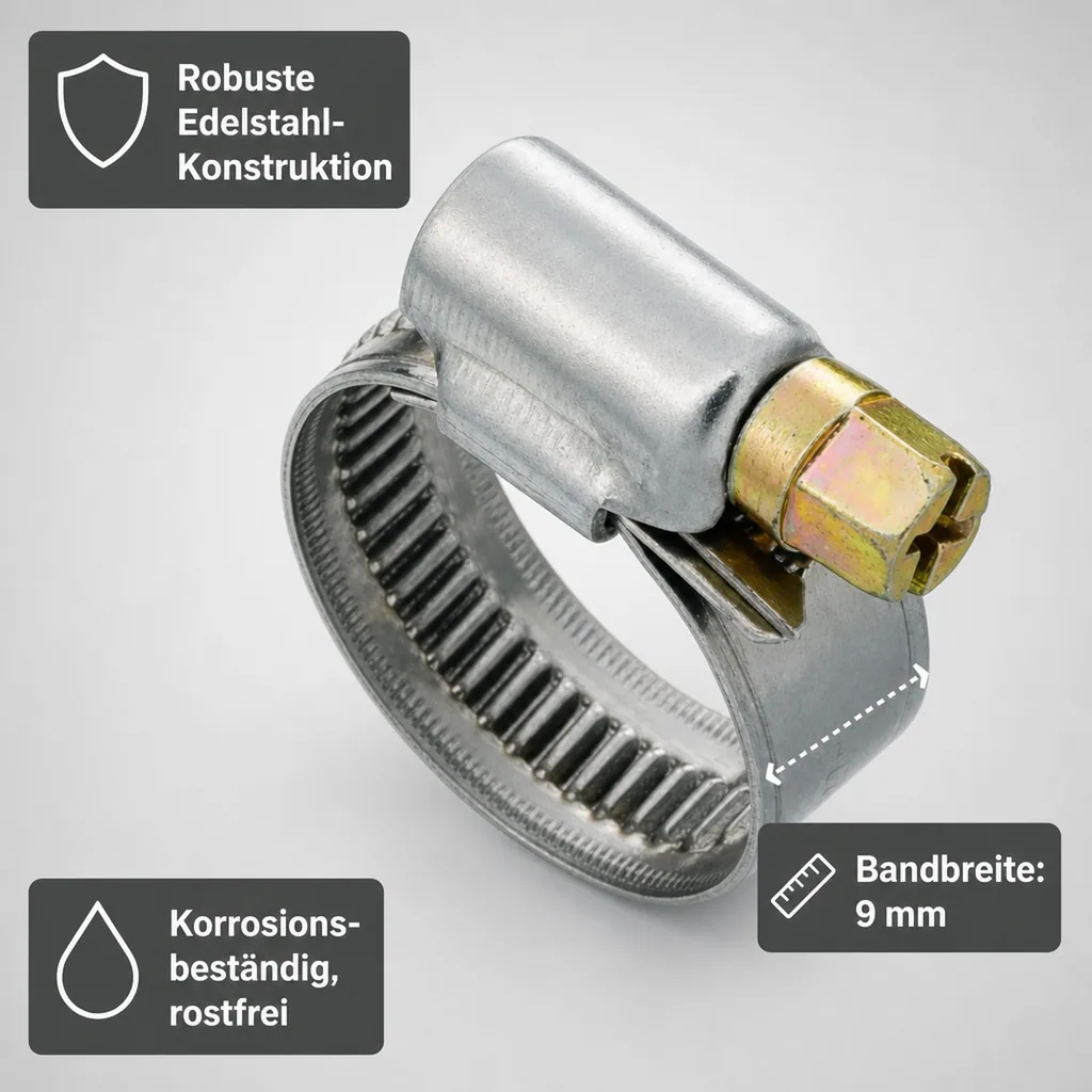 Schlauchschellen, Edelstahl, W2, 9 mm, 60-80 mm, korrosionsbeständig