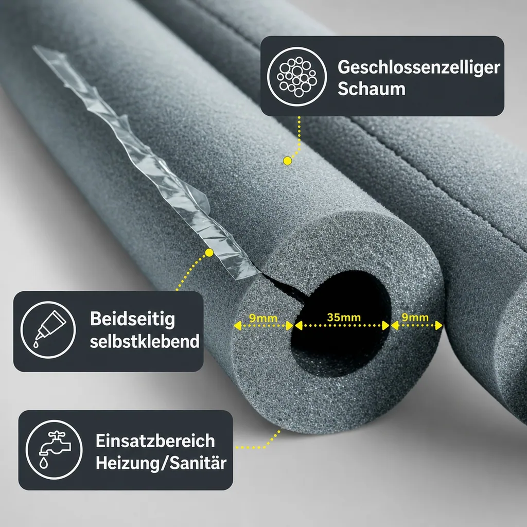 Rohrisolierung, Self Adhesive Rohrisolierung, 35mm Rohrisolierung, 1m Isolierschlauch Ø 35 mm x 9 mm
