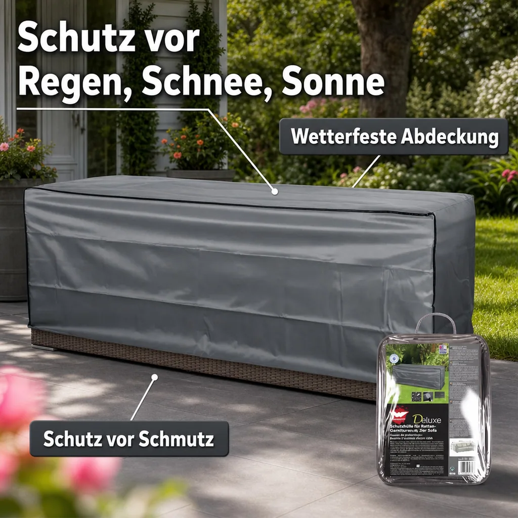 Schutzhülle Gartenmöbel, Rattan Sofa 3er Deluxe, Abdeckplane wetterfest 220x80x80