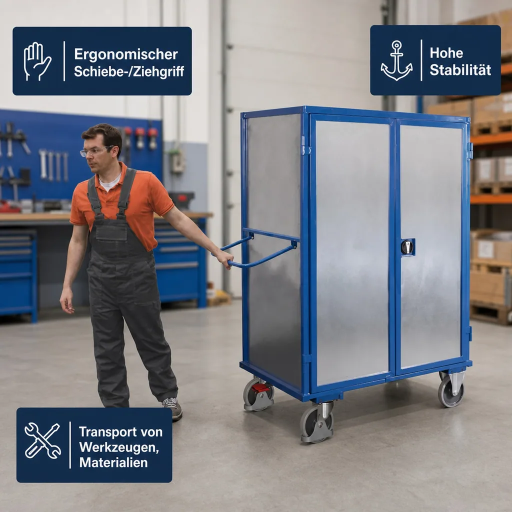 Etagenwagen, Stahlblechwagen mit Türen, 500 kg Traglast