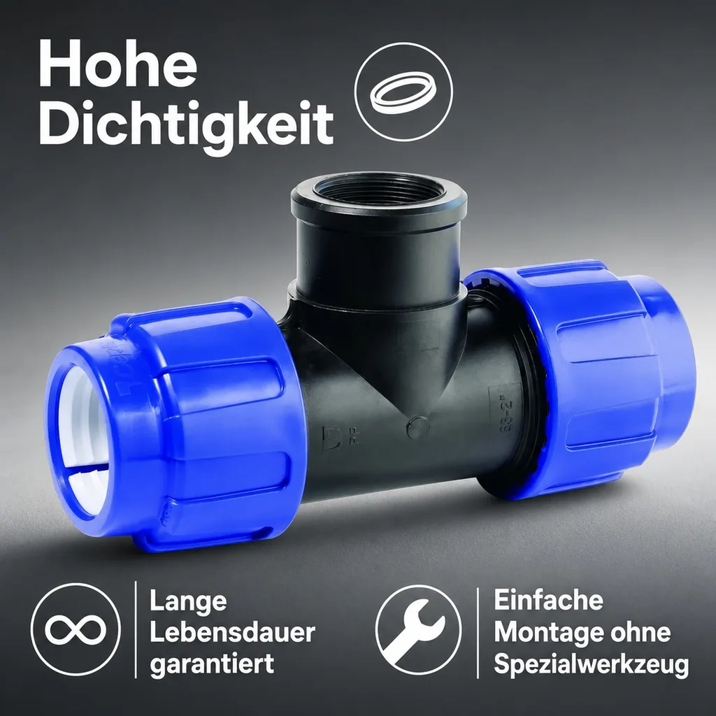 PE Rohr Verschraubung T-Stück 16mm, PP Verbinder, Klemmfitting