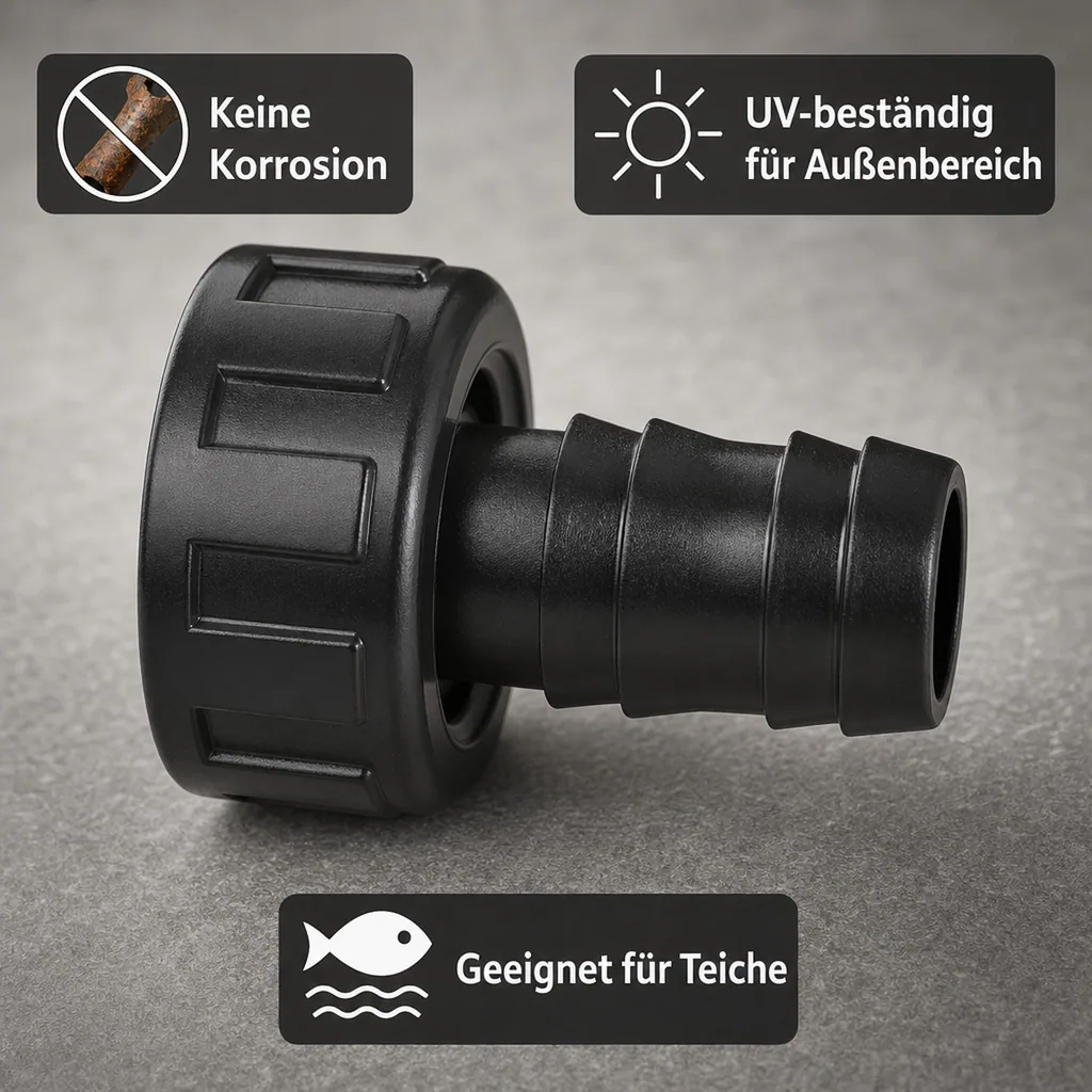 PVC Schlauchtülle 32mm, mit Überwurfmutter, Schlauchanschluss 1 1 2 zoll