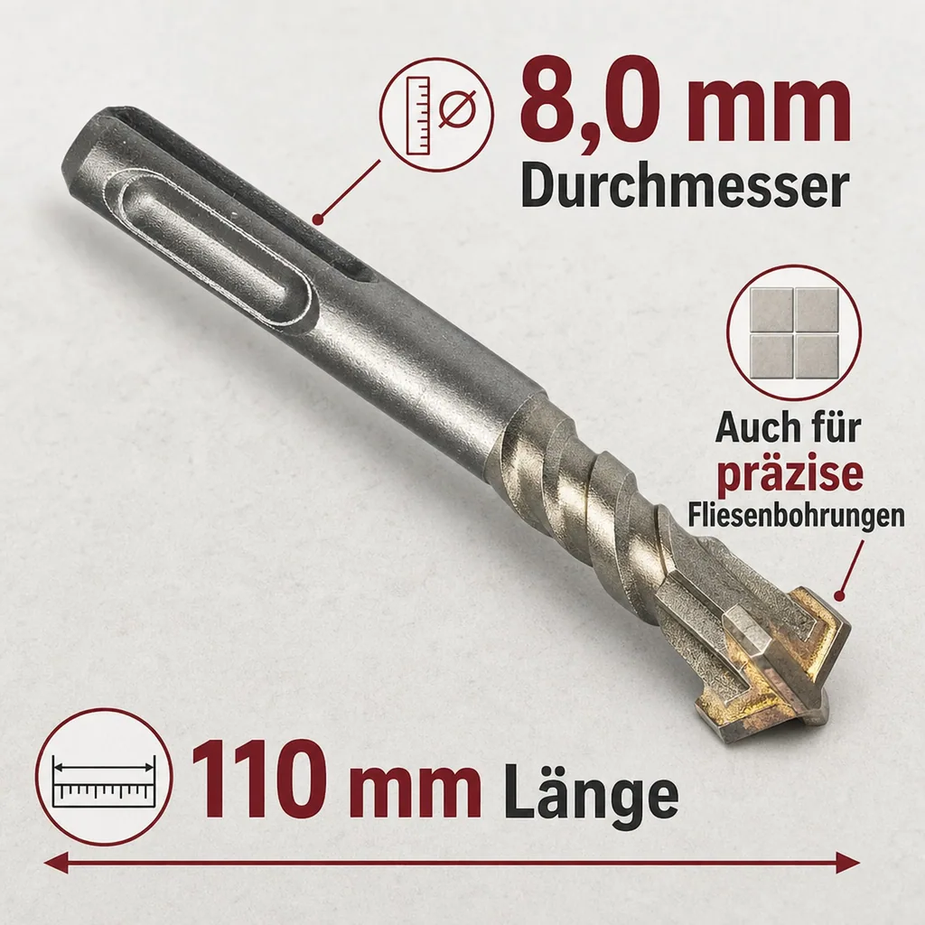 Hammerbohrer SDS Plus 8mm, Betonbohrer, Steinbohrer
